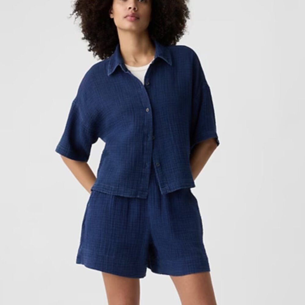 GAP Relaxed Cropped Gauze Shirt
